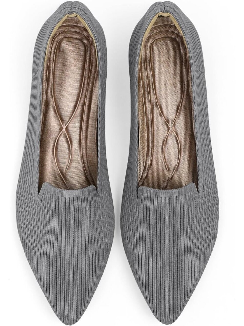 Women's Grey Pointed Toe Knit Flats Washable Ballet Comfortable Shoes